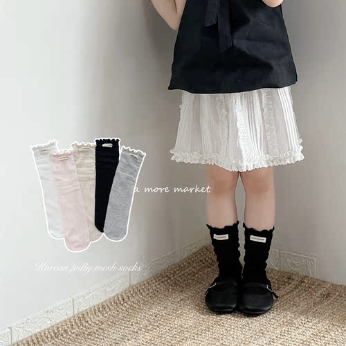 女童堆堆袜夏季薄款木耳边网眼棉袜韩系儿童中筒袜宝宝无骨长筒袜