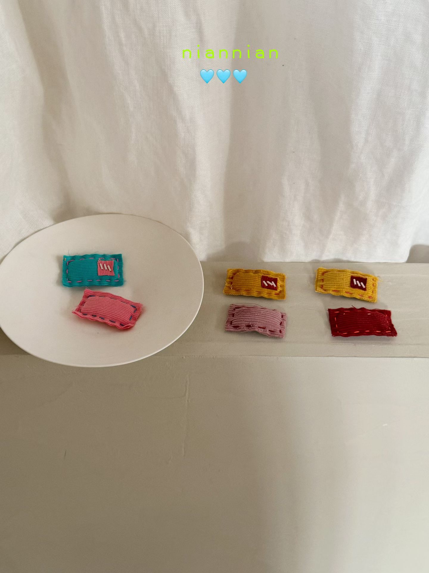 满3对包邮念念niannian韩系儿童发夹可爱彩色布艺宝宝刘海夹边夹