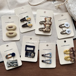 满3对 念念niannian秋冬韩系儿童发夹可爱小熊格子宝宝刘海夹 包邮