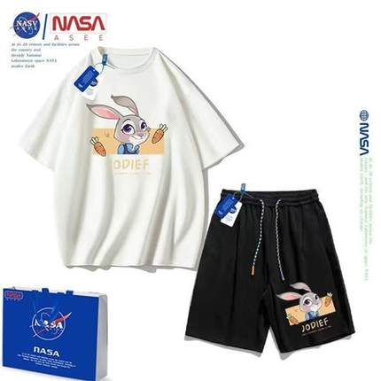 NASA朱迪尼克情侣ing套装夏季纯棉短袖T恤短裤男女宽松运动两件套