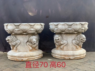 青石 莲花须弥座,一对 直径70高60厘米