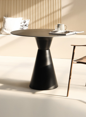 北欧简约奶油风岩板圆桌家用咖啡厅餐桌办公洽谈桌子设计师款圆桌