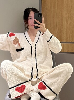 女半边绒桃心大码胖mm200斤睡衣