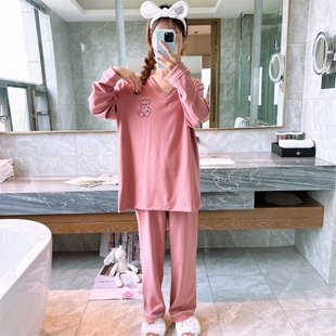 大码 睡衣女秋冬卡通德绒珊瑚绒薄绒家居服胖mm200斤长袖 长裤 套装