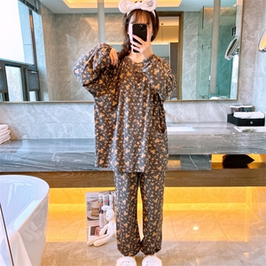 女纯棉复古中国风春秋大码睡衣