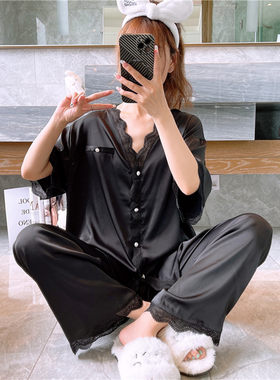 女冰丝仿真丝轻奢纯色大码睡衣