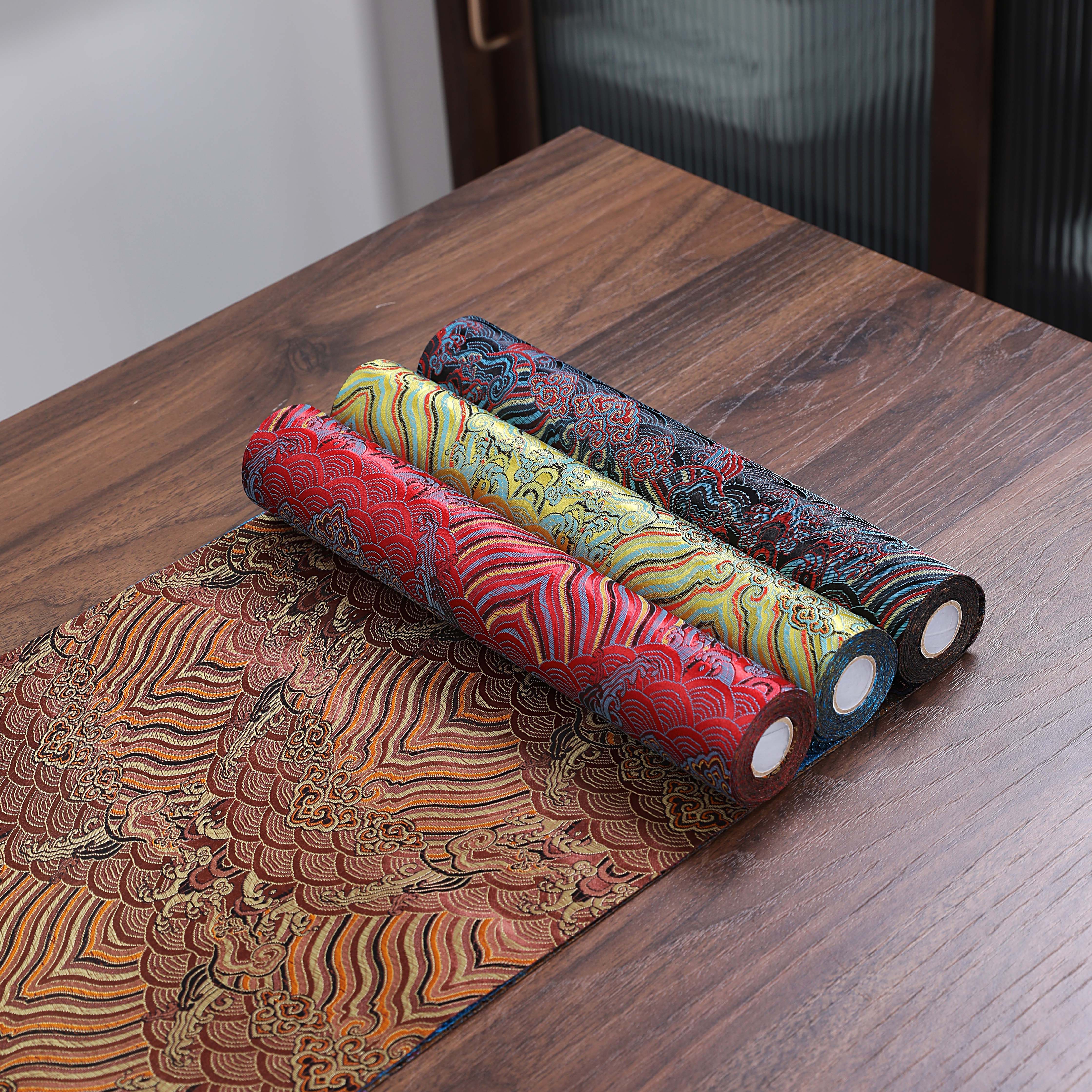 中式云锦茶席提花云水纹织锦大号茶席空间陈设桌旗 茶室桌布