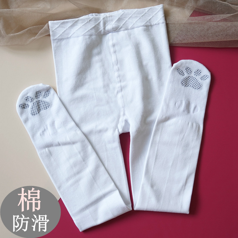 春秋儿童舞蹈袜纯棉打底袜裤防滑防勾丝女孩连体袜白色女童连裤袜