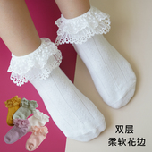 儿童袜子洛丽塔袜子公主白色蕾丝袜舞蹈短袜棉袜女童花边袜春秋款