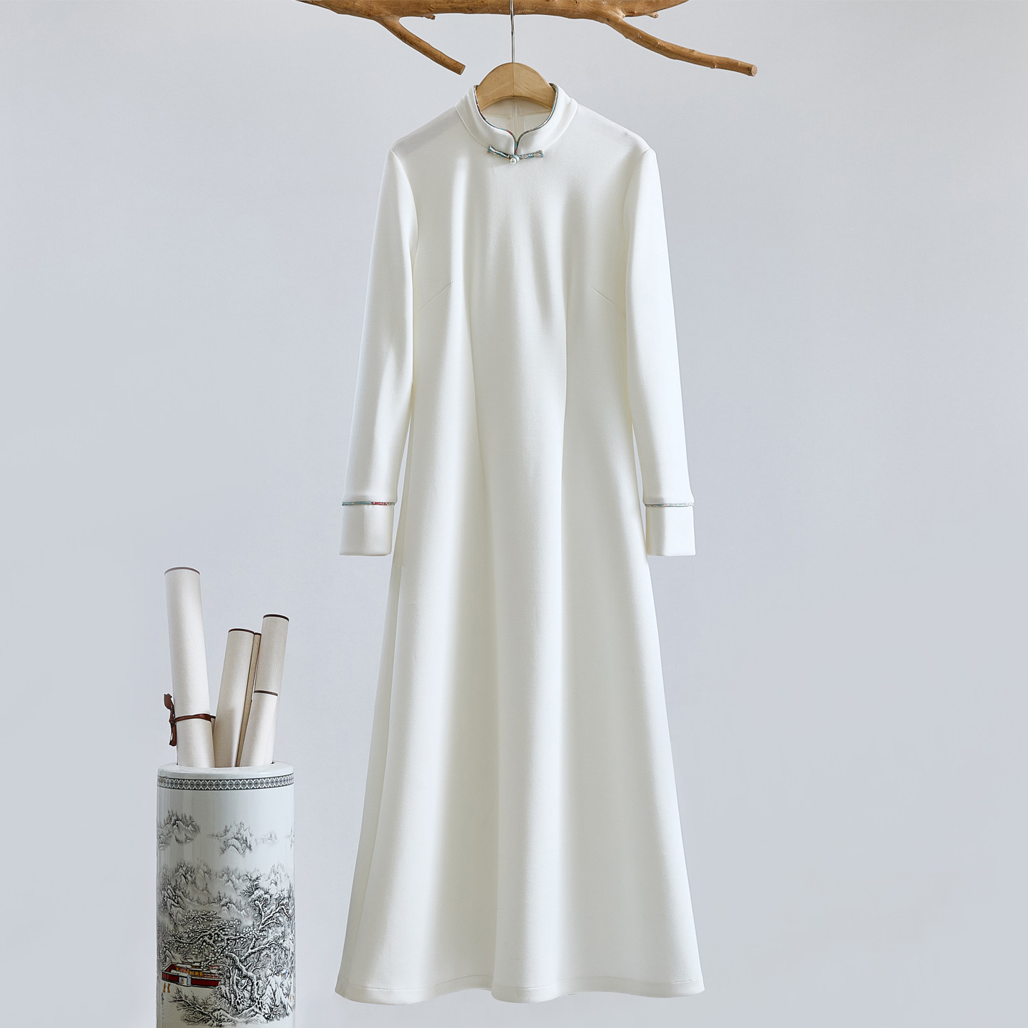 新中式国风改良旗袍禅意茶服女日常可穿收腰显瘦气质连衣裙秋冬款