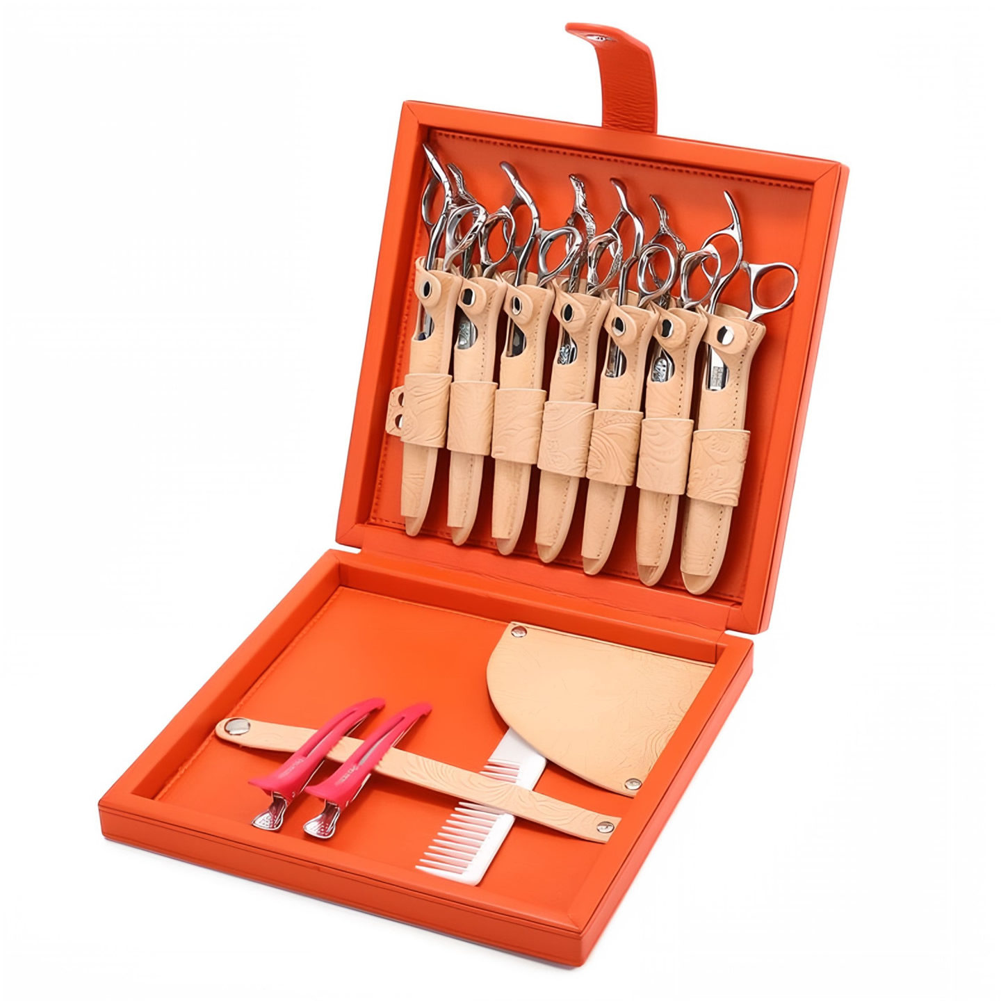 日本发廊个性真皮发型师专用剪刀盒高档工具盒理发专用收纳工具包