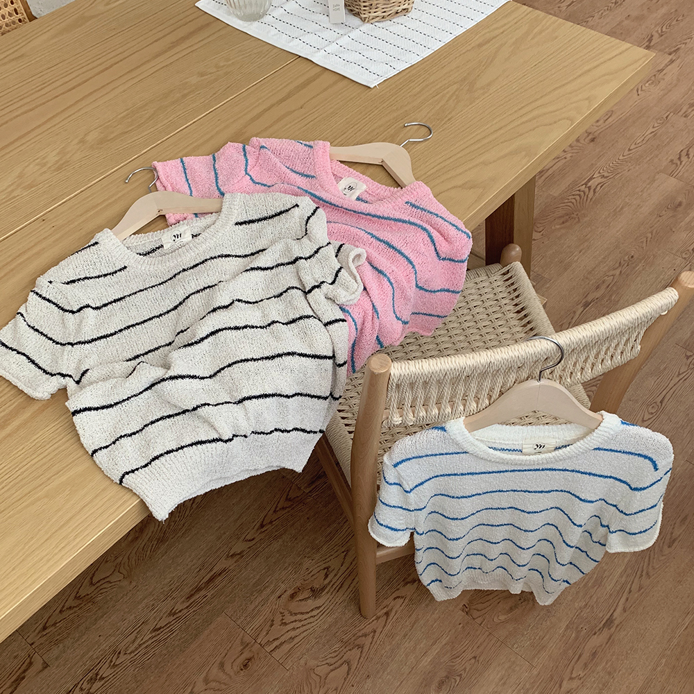 韩国代购yellow条纹短袖针织衫