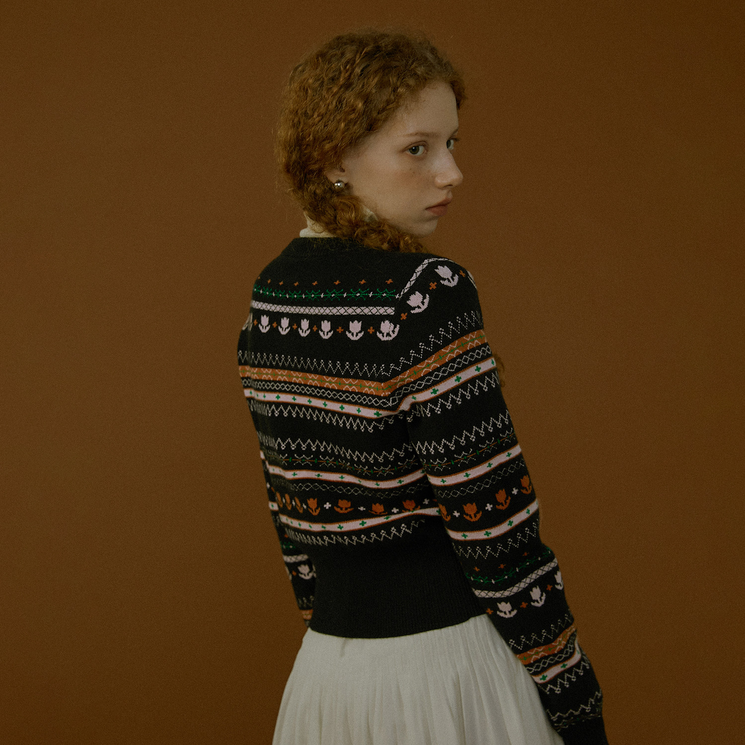 LLANO复古撞色圆领针织开衫