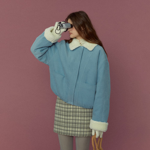 LLANO灯芯绒毛绒外套复古法式