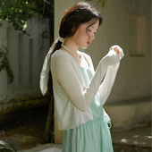 LLANO天丝亚麻针织开衫 复古镂空甜美清新温柔风轻薄上衣外套女夏