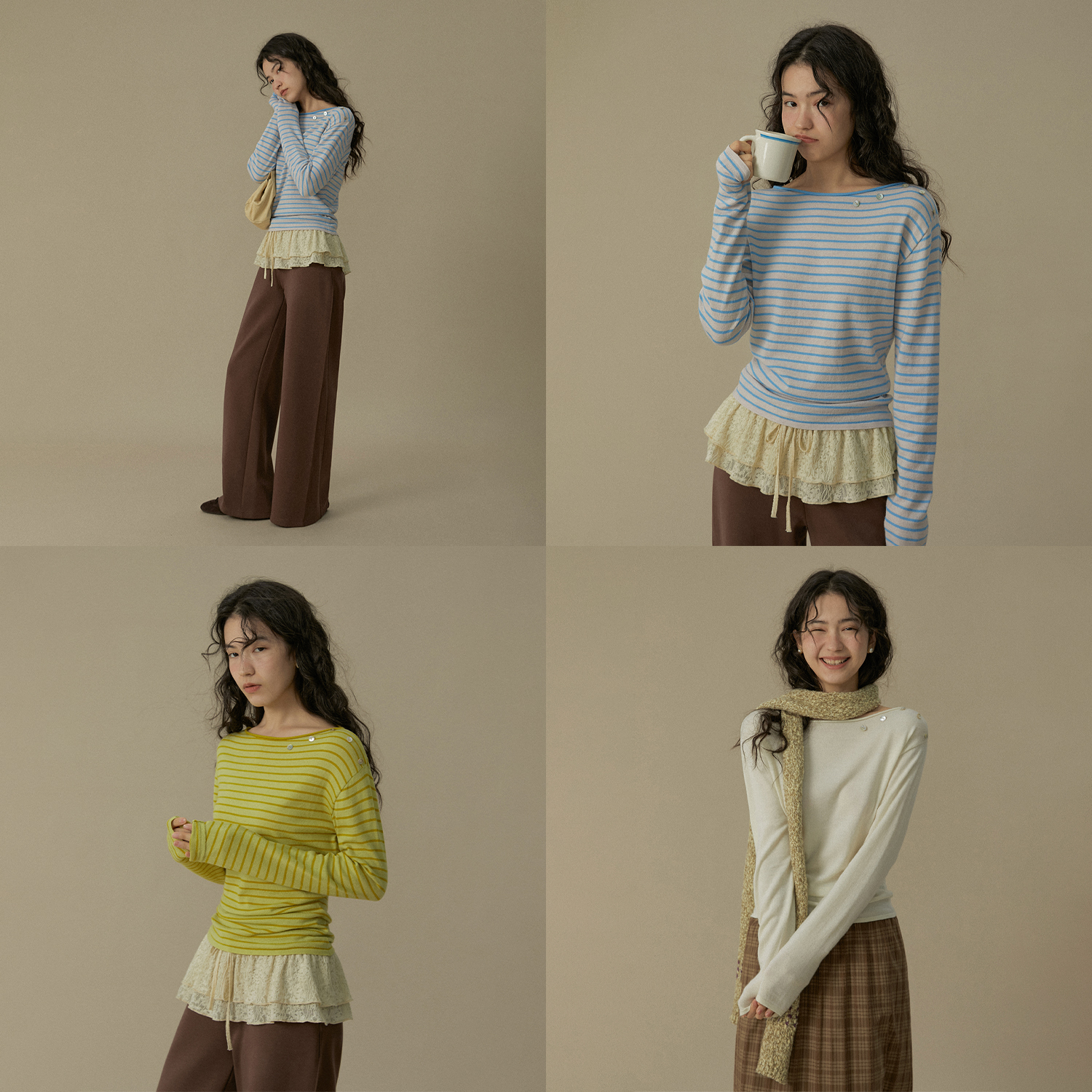 一字领羊毛针织上衣打底衫