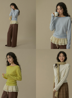 LLANO一字领羊毛针织上衣打底衫法式气质内搭长袖T恤百搭女秋冬季