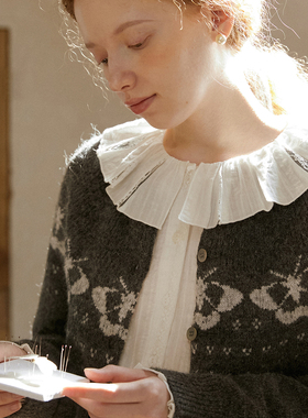 LLANO小飞蛾针织开衫费尔岛北欧风复古温柔风毛衣上衣外套女秋冬