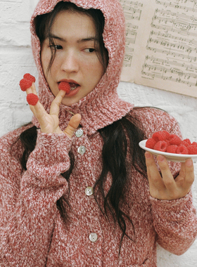 LLANO杂色羊毛珍珠纱开衫毛衣复古法式甜美优雅短上衣外套女秋冬