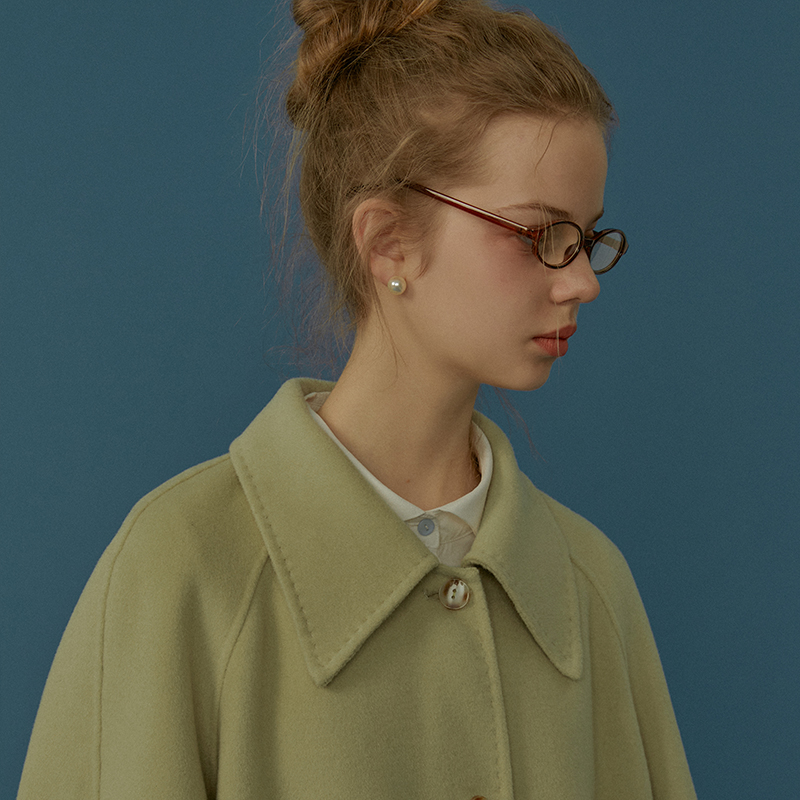 LLANO中长款复古扣褶袖双面尼