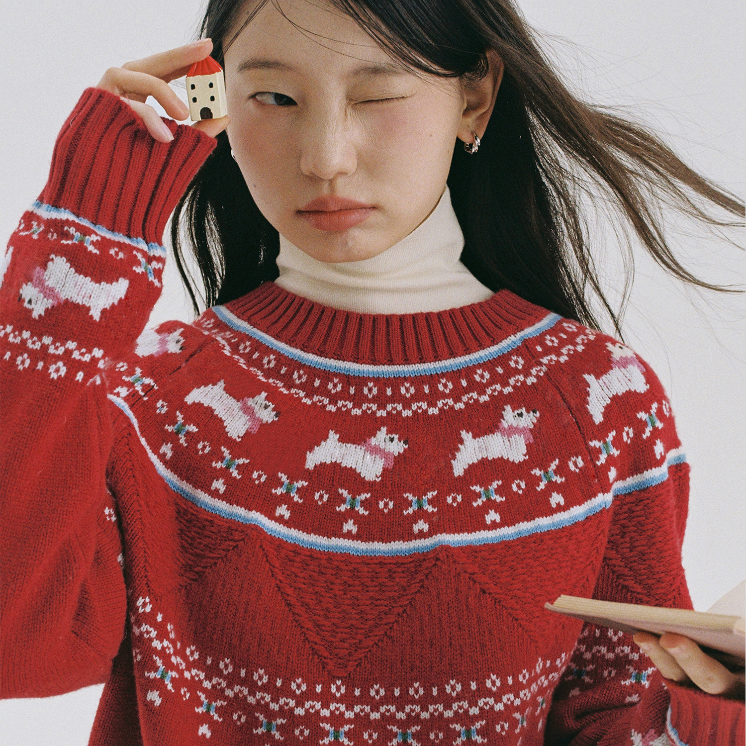 LLANO狗狗费尔岛套头针织毛衣北欧复古法式保暖上衣外套女秋冬季