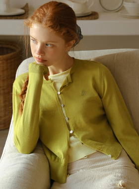 LLANO羊毛撞色假两件奶奶开衫复古针织温柔风薄毛衣上衣外套女秋