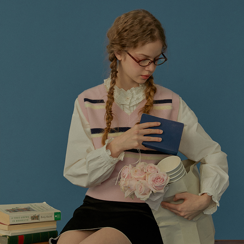 LLANO套头条纹拼针织马甲