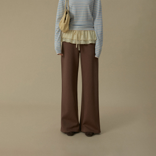 子女春冬季 LLANO可拆蕾丝花边直筒卫裤 休闲裤 长裤 复古美拉德法式