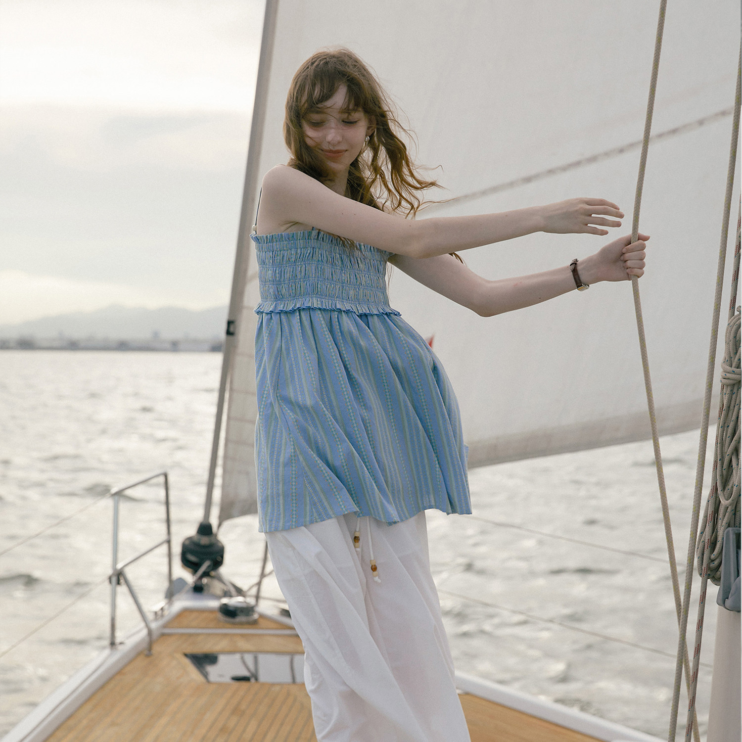 LLANO条纹吊带两穿背心半身裙复古法式肩带可拆半裙小a裙子女夏季