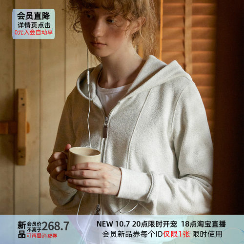 LLANO肌理感卫衣外套短款双头拉链复古简约美式学院风外套女秋冬