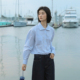 LLANO蓝白条纹两穿衬衫 复古知识分子气质通勤外搭上衣衬衣女秋冬