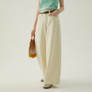 复古高腰垂感长裤 女春冬季 休闲裤 子阔腿裤 裤 LLANO明线撞色牛仔裤