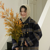 LLANO手工编绳格纹大衣77羊毛呢大衣复古英伦学院风女厚外套秋冬