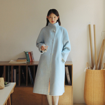 LLANO双面呢立领中长款大衣女