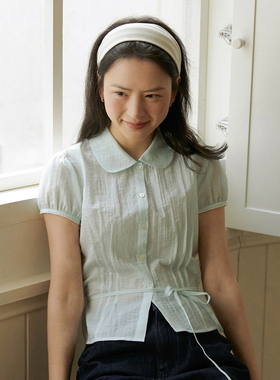 LLANO莱赛尔微透彼得领系带衬衫收腰复古法式优雅上衣衬衣女春夏