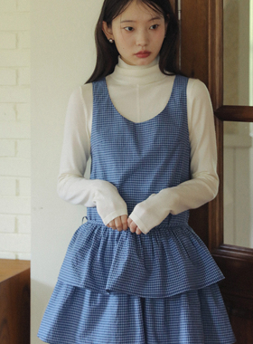 LLANO格纹花边背心裙连衣裙复古田园度假感短裙中裙叠穿少女春秋