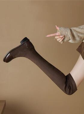 432024长靴大码新款靴棕色女41瘦瘦过膝显瘦一高筒秋冬长筒靴弹力