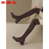 圆头手工女鞋 秋冬弹力瘦瘦413340跟粗高 跟43过膝骑士靴靴子大码
