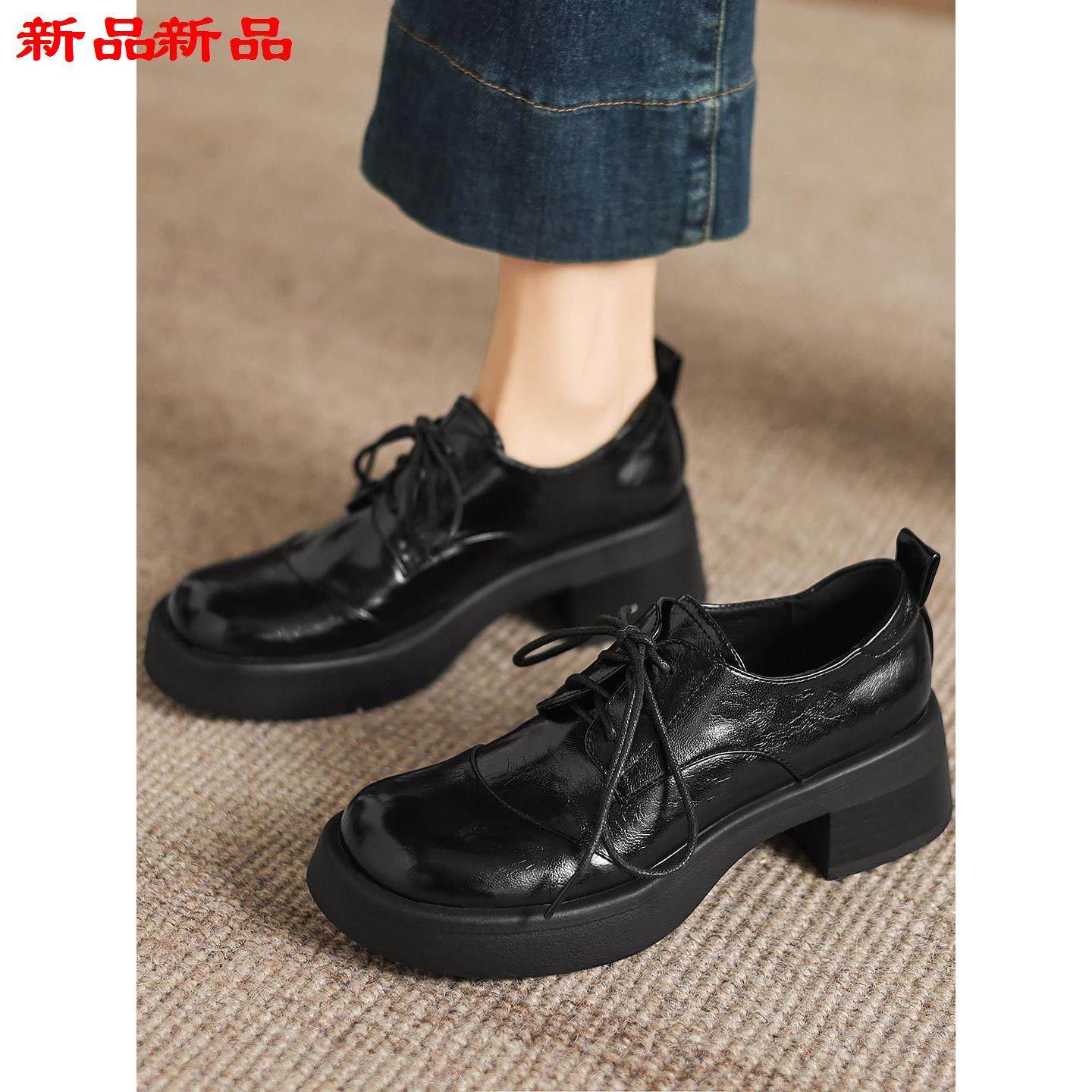 脚新款2026-43静音40大码不累女款皮鞋单鞋春季乐福鞋底系带小,女鞋,乐福鞋（豆豆鞋）,淘宝优惠券,粉丝福利购,淘宝优惠卷