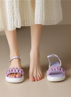 一字仙女女款一带露穿配紫色趾裙子风厚底外43夏季凉鞋女鞋大码41