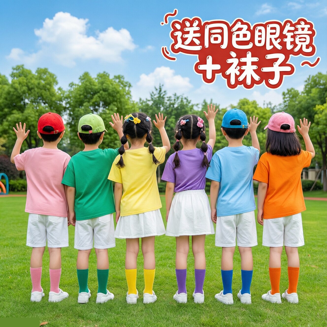 儿童彩色T恤夏季糖果色纯色短袖纯棉毕业班服幼儿园演出服亲子装