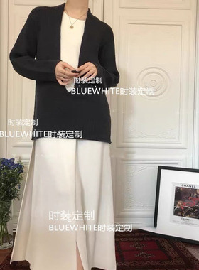 定制 羊毛针织白色连衣裙  长开叉设计贵气羊毛长款款裙