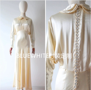 度假 白色立裁真丝连衣裙 重磅贵气桑蚕丝轻婚纱晚礼服裙 长袖