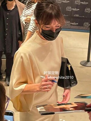 定制 优雅重磅真丝喇叭袖连衣裙 踝杏色桑蚕丝长裙 礼服裙