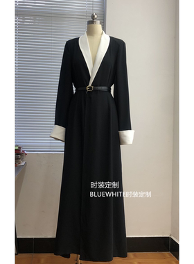 黑白撞色轻礼服  利智同款优雅青果领及踝长款黑色连衣裙