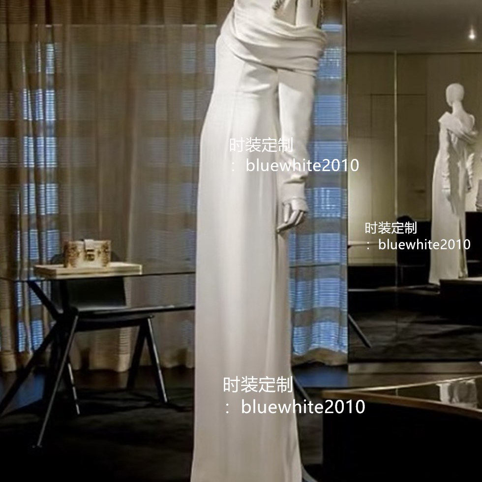 重磅丝绸优雅礼服 真丝晚礼服白色连衣裙桑蚕丝长裙 生日 轻婚纱