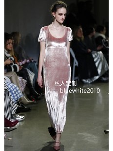 U领细腻丝滑光泽礼服裙 轻婚纱 生日裙 奢华真丝丝绒连衣裙 法式