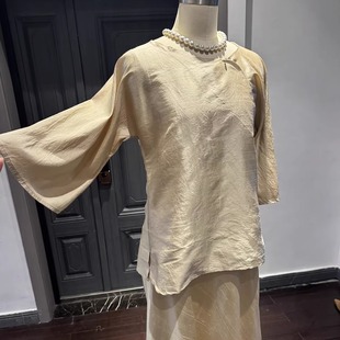 手缝双宫桑蚕丝连衣裙  香槟色真丝旗袍连衣裙 度假风 贵气裙子