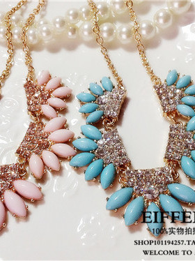 韩版 清新靓丽甜美渡假风海洋五瓣花水钻仿宝石 淑女气质短款项链