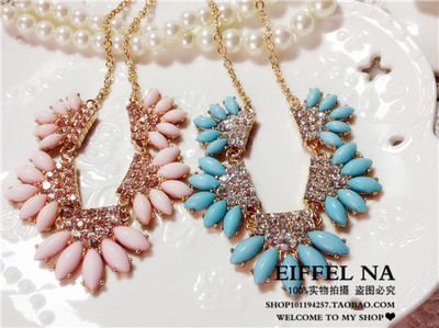 韩版 清新靓丽甜美渡假风海洋五瓣花水钻仿宝石 淑女气质短款项链